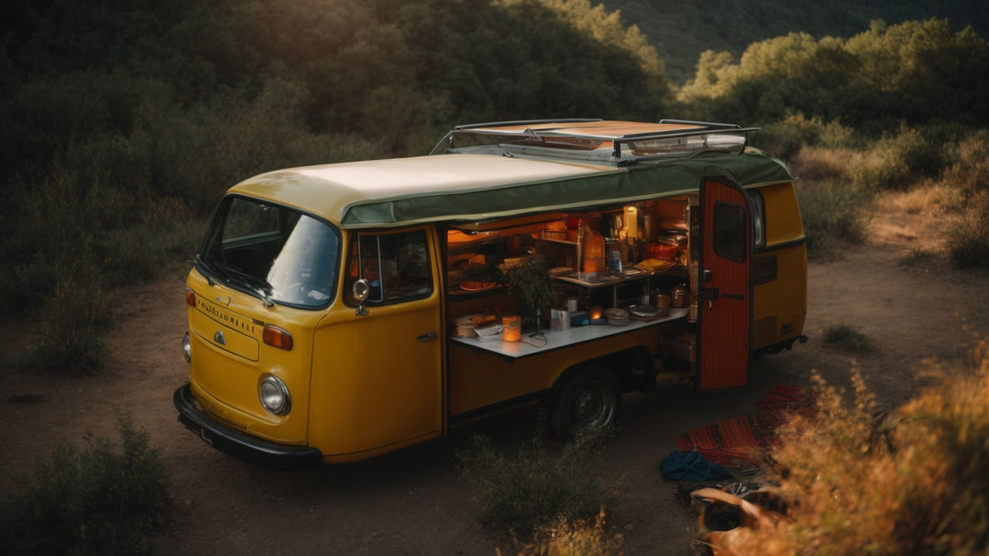 ein umgebauter Camping VW-Bus in der Naturlandschaft