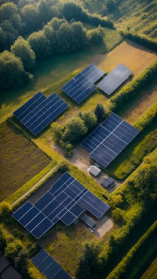 Solarmodule in einem feld bei sonnenuntergang – effizienz in hybriden solaranlagen.