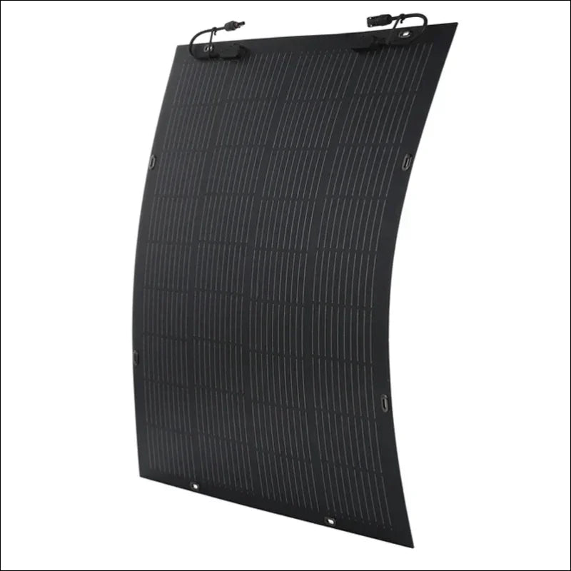 Flexibles schwarzes solarpanel mit leicht gebogener form.