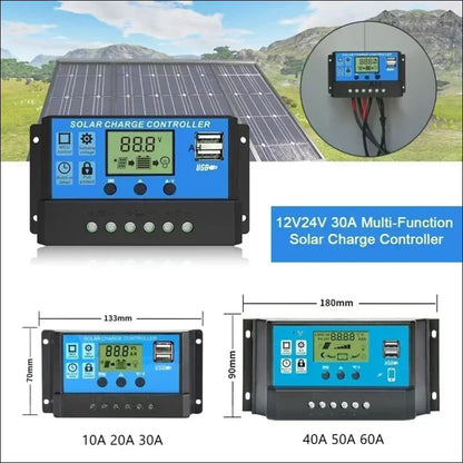 Solarladeregler mit lcd-display für die verwaltung von solarmodul-stromversorgungssystemen.