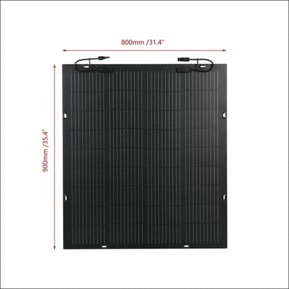 Schwarzes, rechteckiges solarpanel mit den maßen 800mm x 900mm.