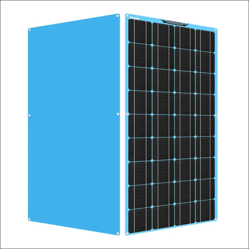 Solarmodul mit leuchtend blauem rahmen und rückwand.