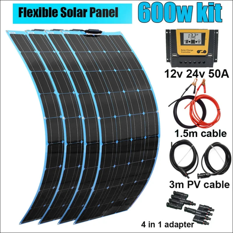 Flexibles solarpanel mit blauem rand und gittermuster aus photovoltaikzellen.