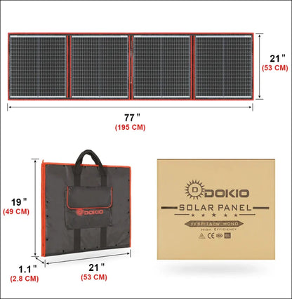 Faltbares solarpanel mit tragetasche und produktbox.