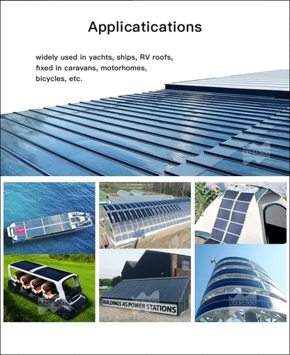 Collage verschiedener Anwendungen flexibler Solarpanels mit geprüfter Qualität 180W