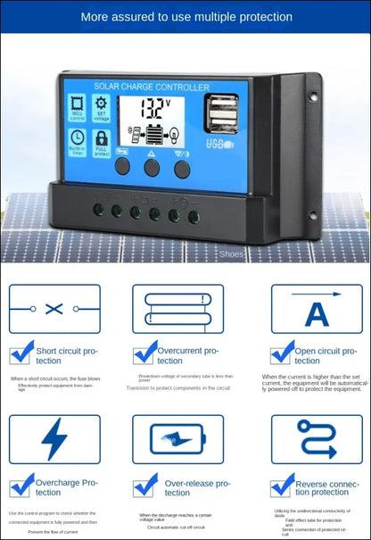 Solarladeregler mit digitalanzeige und mehreren schutzfunktionen.