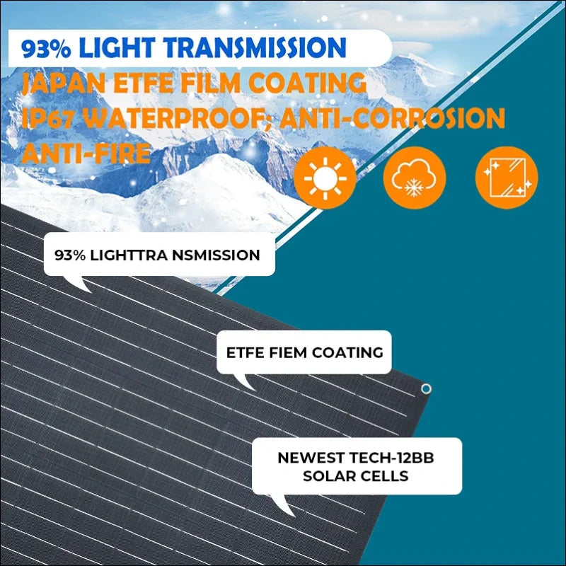 Solarmodul mit technischen daten, die seine eigenschaften und beschichtung hervorheben.