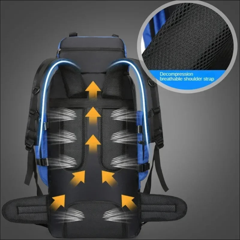 Ergonomischer rucksack mit atmungsaktiven schultergurten und belüftetem rückentragesystem.