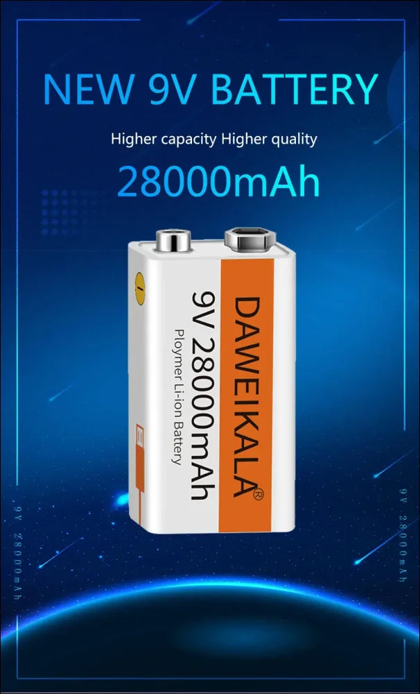 9v-batterie mit 28000mah kapazität und der aufschrift ’daweikala’.