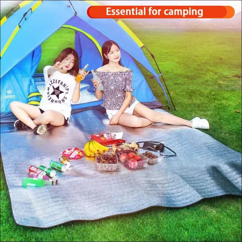 Waterproof, aluminum-coated tent floor mat in various sizes