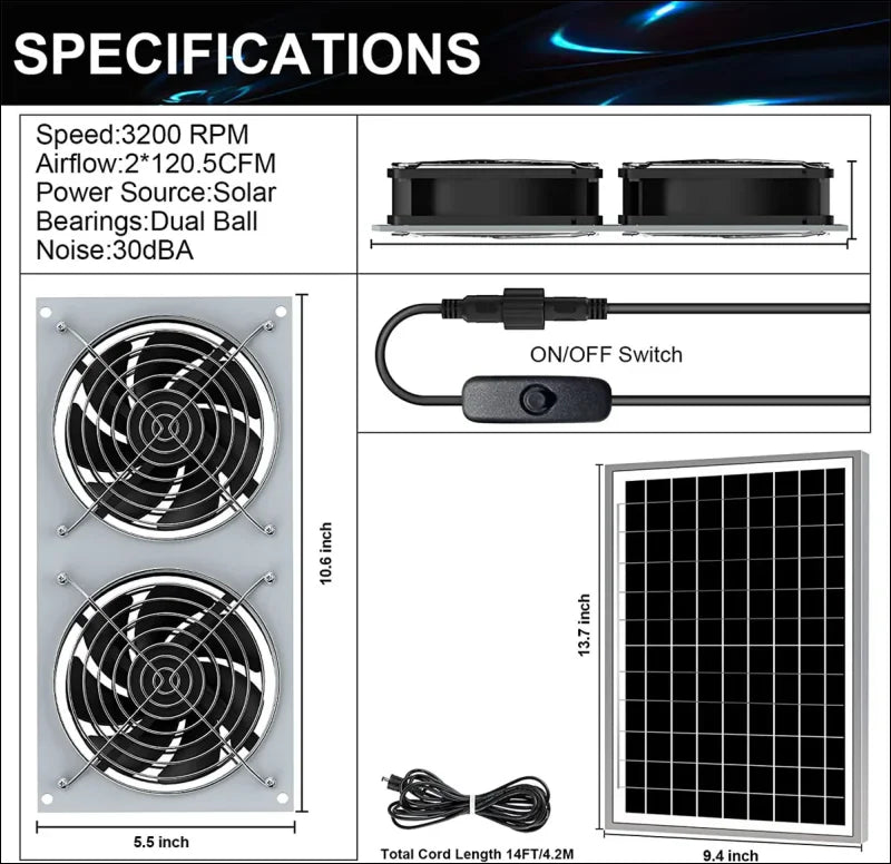 600W Portable Solar Exhaust Fan for Greenhouses and RVs