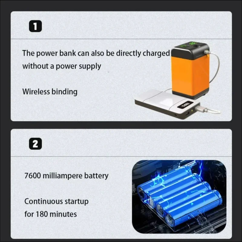 Aufladbare campingdusche und powerstation mit temperatursensor und digitalanzeige