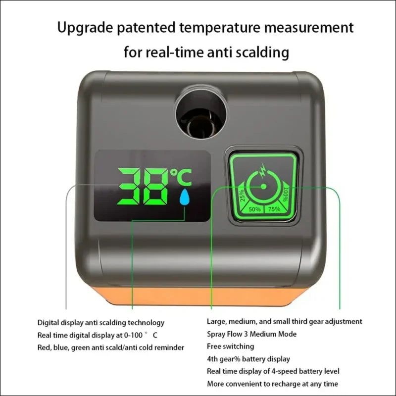 Digitaler temperaturregelung für aufladbare campingdusche mit anti-verbrüh-technologie