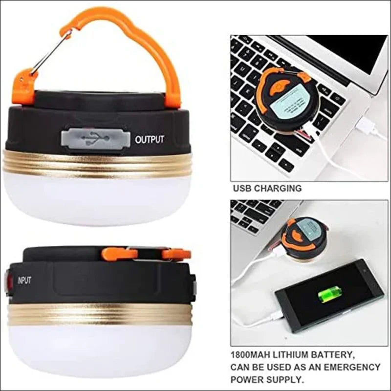 Tragbare led-campinglaterne mit usb-ladefunktion und integrierter powerbank.