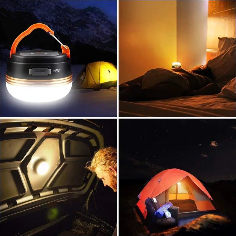 Tragbare led-campinglaterne mit griff.