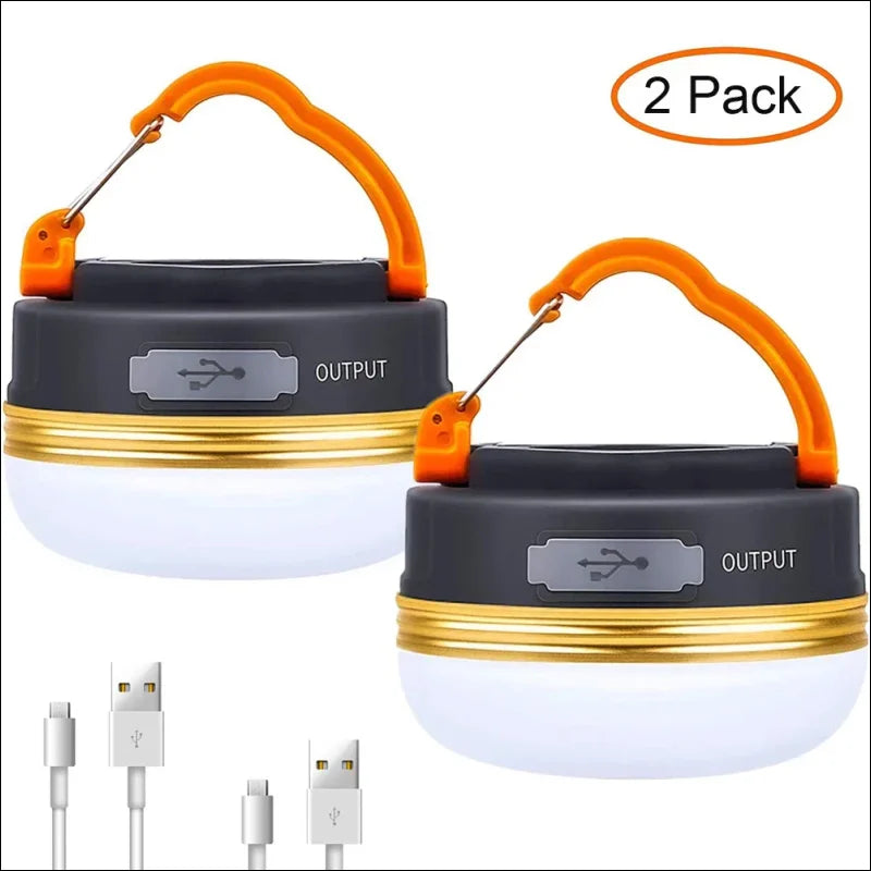 Tragbare led-campinglaternen mit usb-ladekabel, verkauft als 2er-pack.