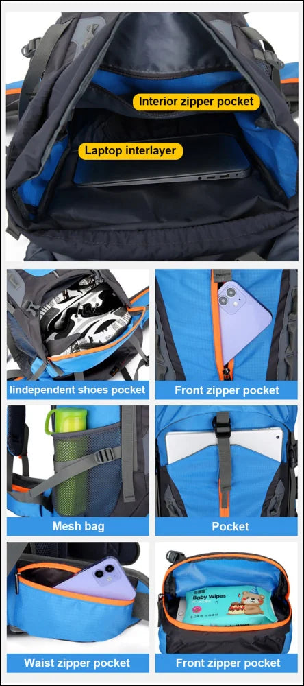 70L Campingrucksack | Großer Wanderrucksack mit Stauraum und Komfort