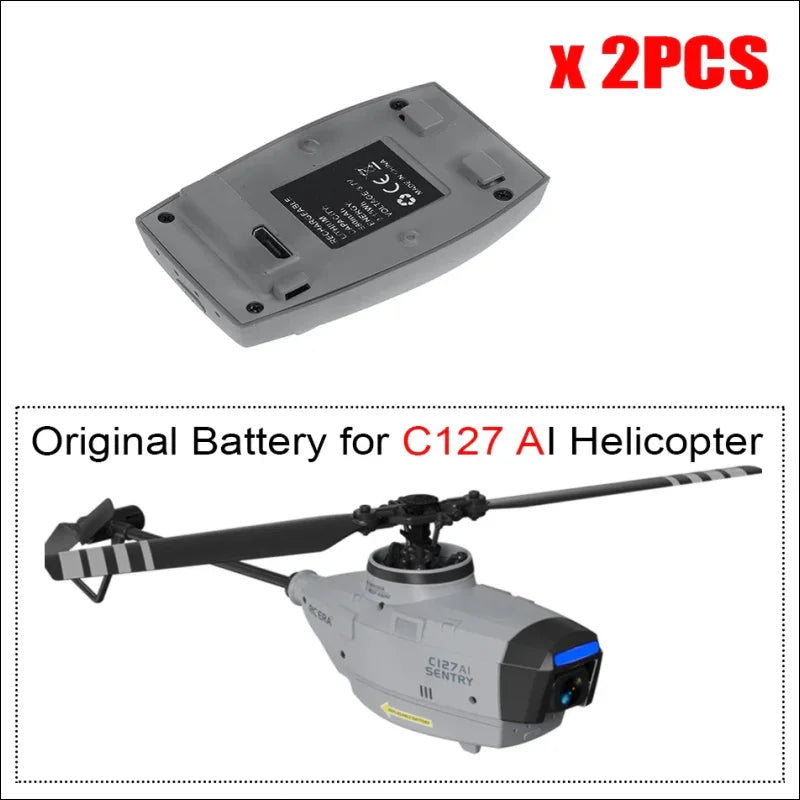 Nahaufnahme des c127 ersatz akku 580mah für helikopter c127 ai mit fernsteuerung