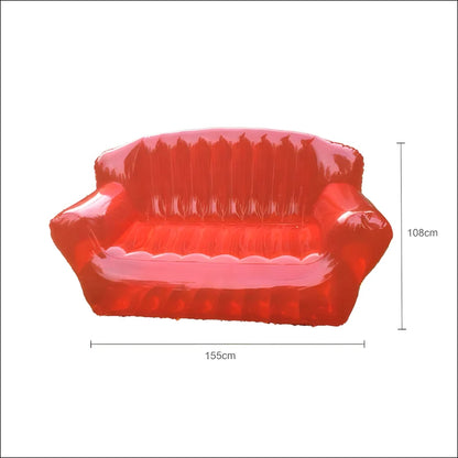 Der rote outdoor air sofa wird mit maßen gezeigt - ultimatives aufblasbares lounge-möbel