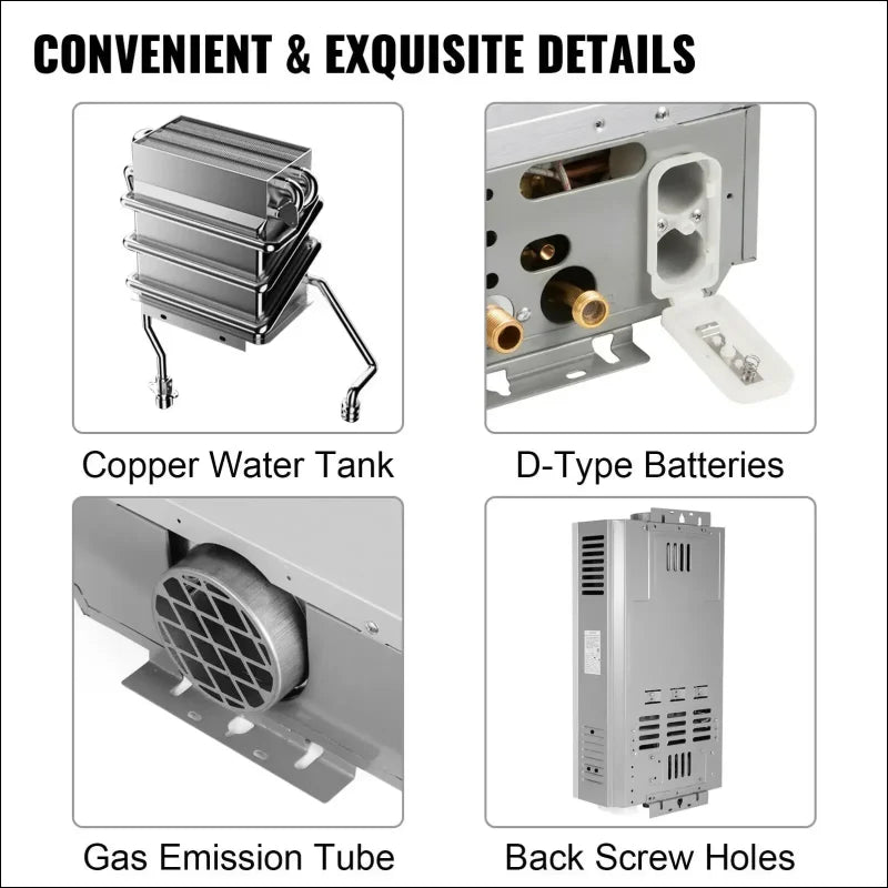 Verschiedene abgassysteme für camping durchlauferhitzer gas 16kw - edelstahl heißes wasser