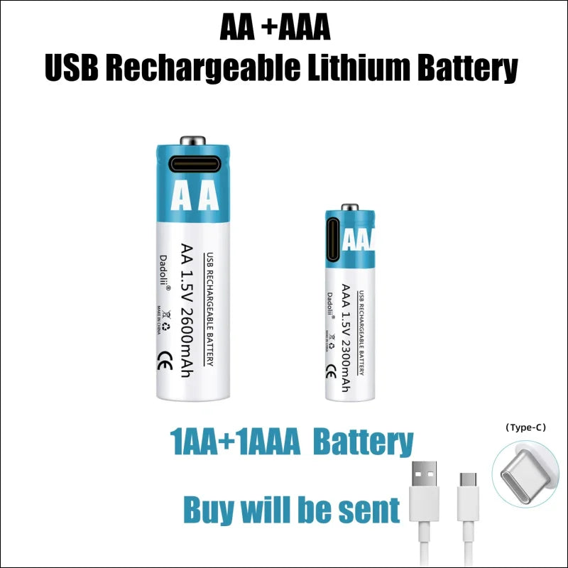 Usb-aufladbare lithiumbatterien in den größen aa und aaa mit typ-c-ladefunktion.