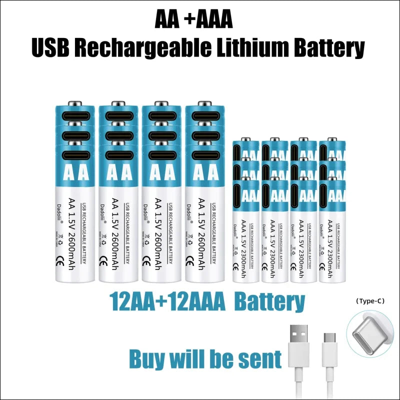 Über usb wiederaufladbare lithiumbatterien in den größen aa und aaa.