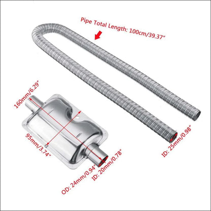 Diagramm des verlängerten abgasrohrs für standheizung aus edelstahl mit halter