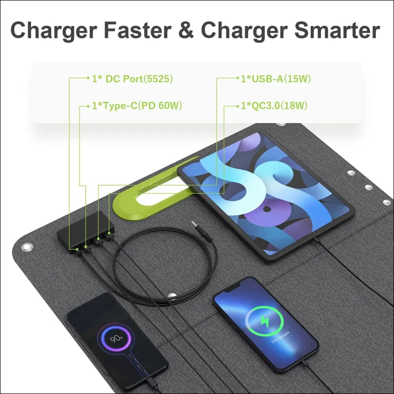 Multi-port-ladepad mit verschiedenen geräteanschlüssen und kabelloser ladefunktion.