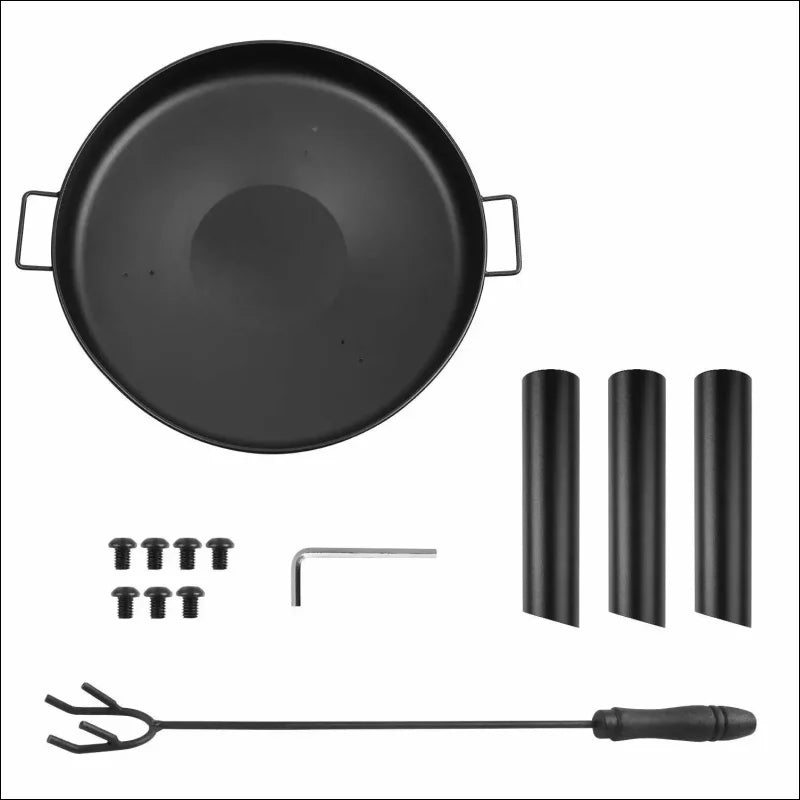 Schwarze feuerstelle 62 cm mit griffen zum grillen und erhitzen bis 500°c