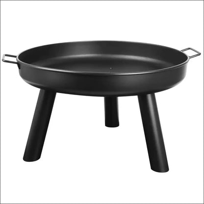 Schwarze metall-feuerstelle, dreibeinig mit griffen, ideal zum grillen bis 500°c