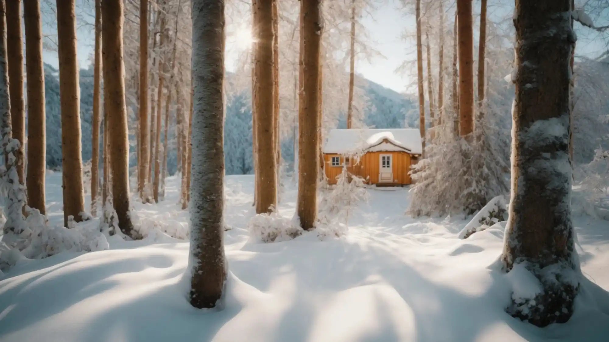 kalte schneelandschaft mit holzhuette