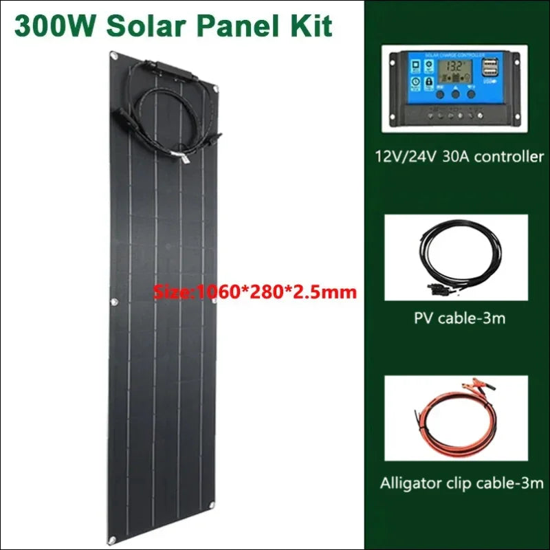 300w solarmodul-kit mit regler und kabeln.