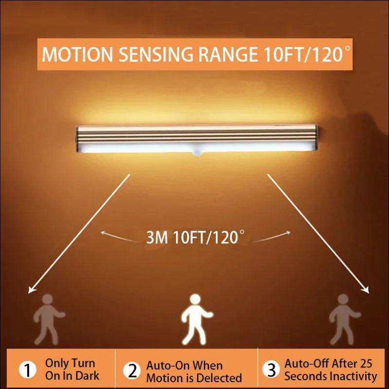 Bewegungssensor led-garderobenlichtleiste mit 10ft/120° reichweite, wiederaufladbar