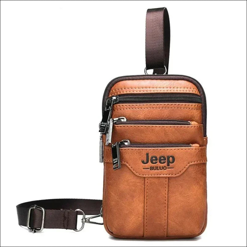 Lederbeutel für männer mit reißverschluss und karabiner - jeep lederbauchtasche produktbild