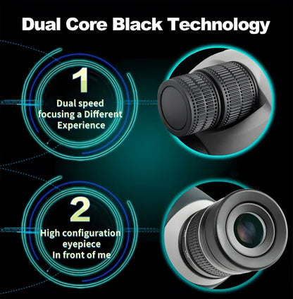 Kameraobjektiv mit schwarzer dual-core-technologie mit dual-speed-fokussierung und okular mit hoher konfiguration.