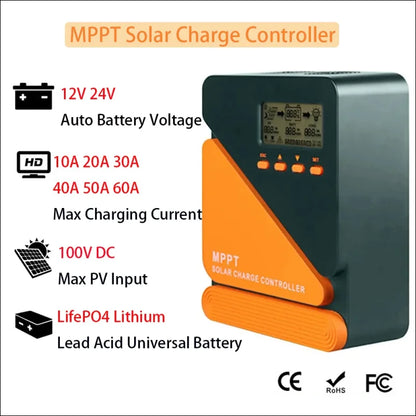 Mppt solar laderegler mit orange-schwarzem design, digitaler anzeige für intelligentes aufladen