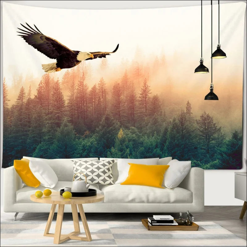 Tapisserie mit Weißkopfseeadler und Waldszene für naturverbundene Deko