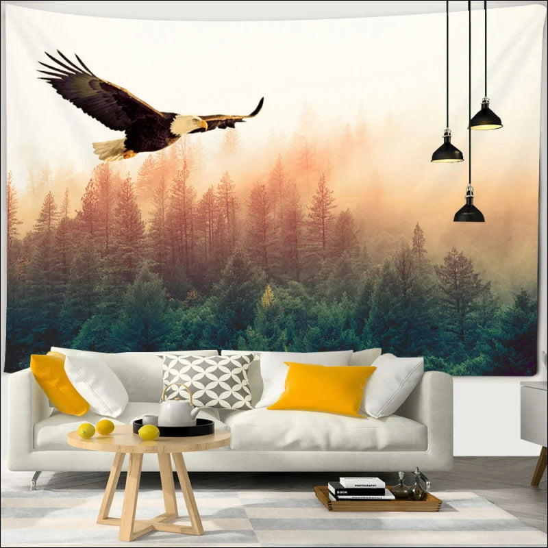 Eagle and forest tapestry for a nature-inspired home decor vibe