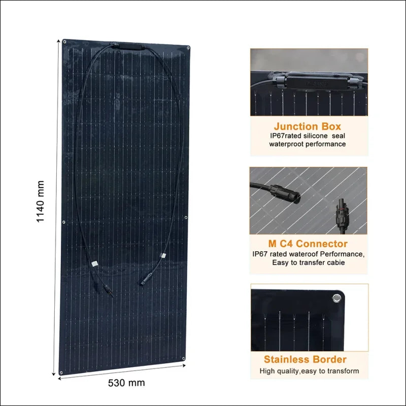 Schwarzes 100W Solarpanel mit sichtbaren Gitterlinien und geprüfter Qualität