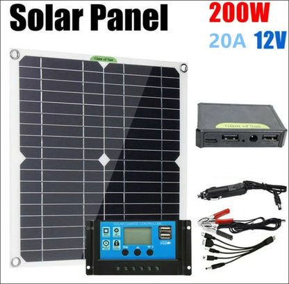 Platzsparendes 200-w-solarpanel-set mit dual-usb- und lcd-solarregler, 280x280 mm quadrat