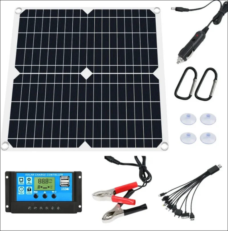 Tragbares solarpanel-set mit batterie und ladegerät, inkl. Dualem usb- und lcd-solarregler