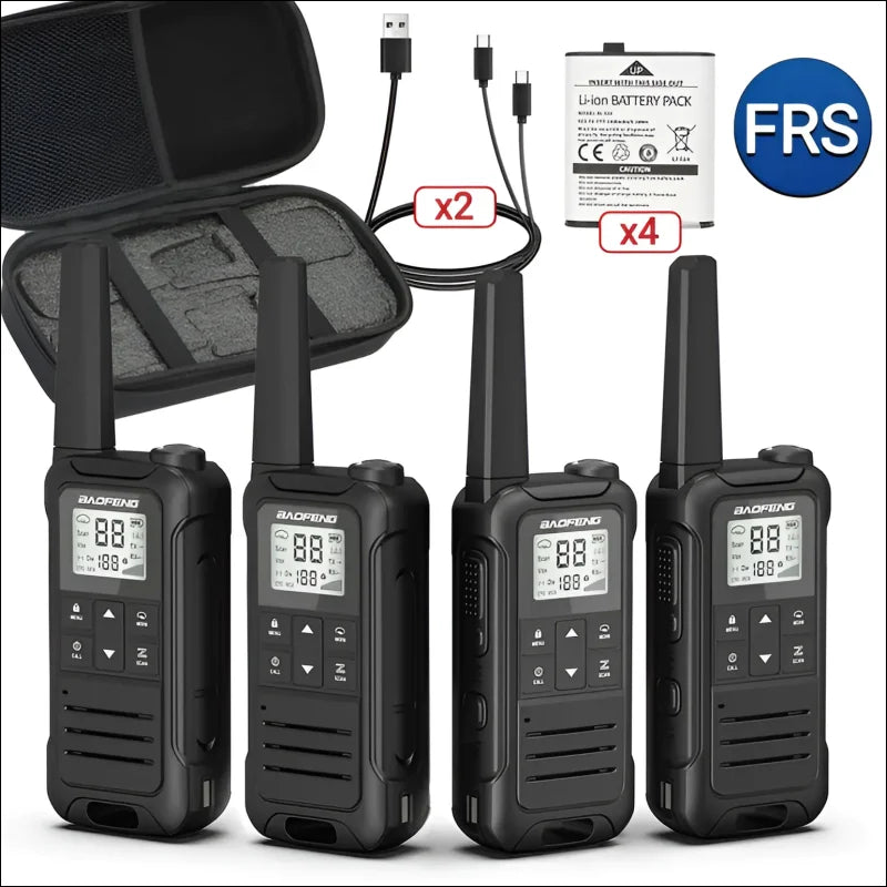 Drei baofeng f22 pmr frs walkie talkies mit ladegerät und tragetasche für zwei