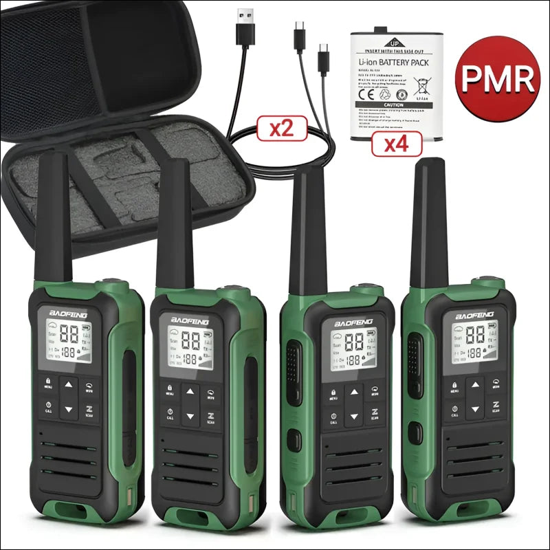 Drei pmr frs walkie talkies mit tragetasche und ladegerät für motorola walkie talkies