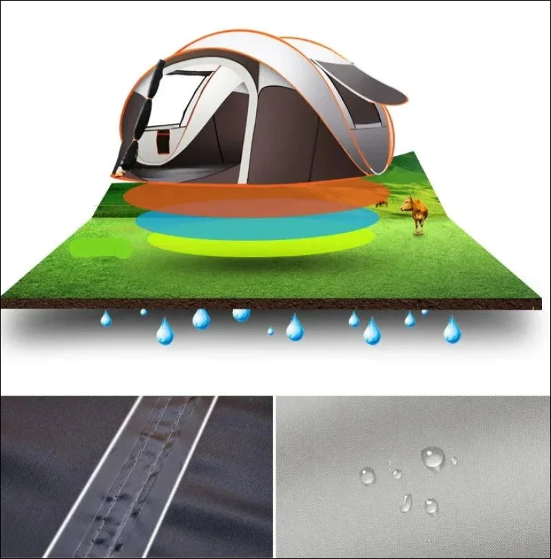 Pop-up-campingzelt mit integrierten wasserdichten schichten.