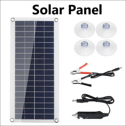 Rechteckiges solarmodul mit zugehörigem montagezubehör und kabeln.