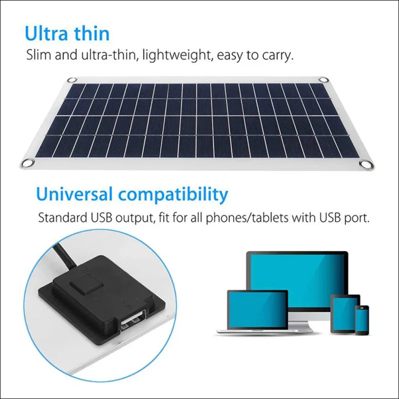 Schlankes, ultradünnes solarpanel mit usb-kompatibilität zum aufladen elektronischer geräte.