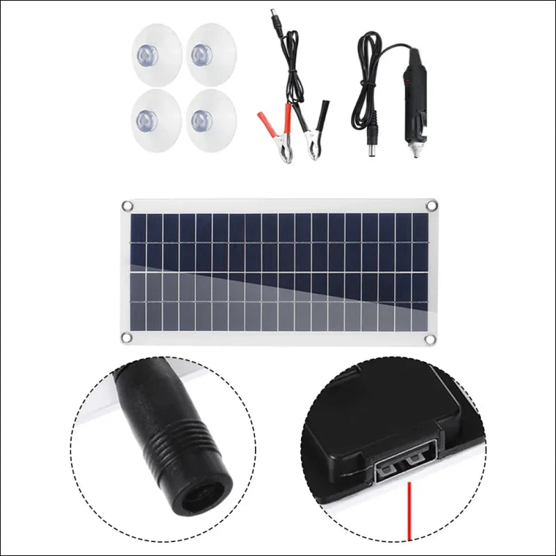 Solarmodul mit zugehörigen kabeln, steckern und montagezubehör.