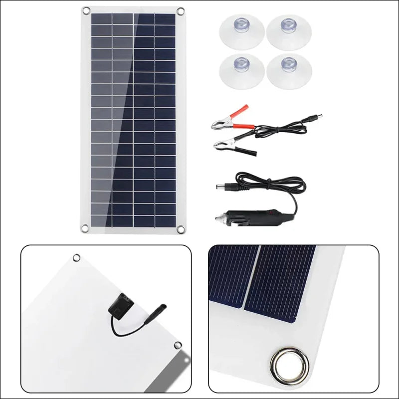 Solarmodul mit zugehörigem zubehör und anschlusskomponenten.