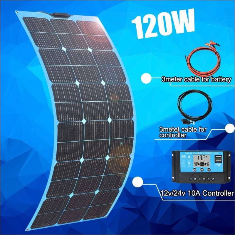 Nahaufnahme biegsames 12v solarpanel mit controller und kabel für flexible energiegewinnung