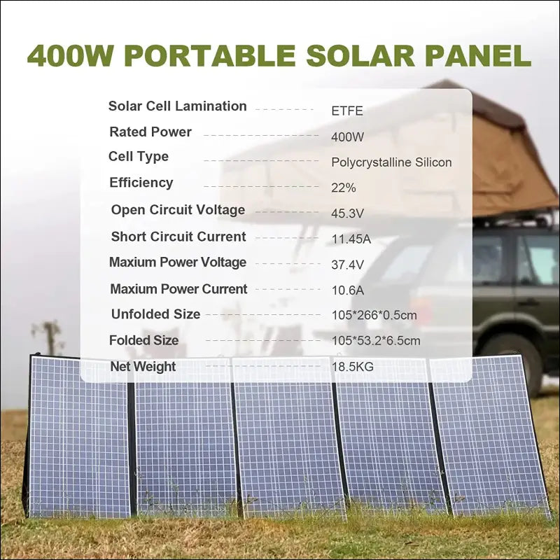 Lkw mit zelt und faltbarem 400-w-solarpanel für den außenbereich